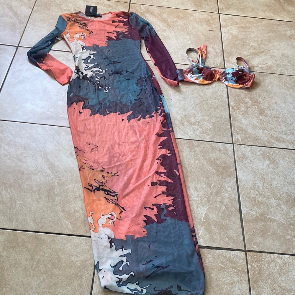 Multicolor Abstract Mesh Dress